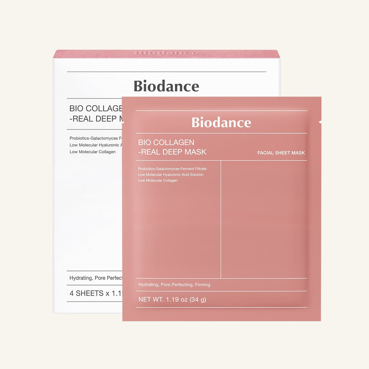 BIODANCE Bio-Collagen Real Deep Mask kolageno hidrogelio kaukės, 4 vnt. × 34 g
