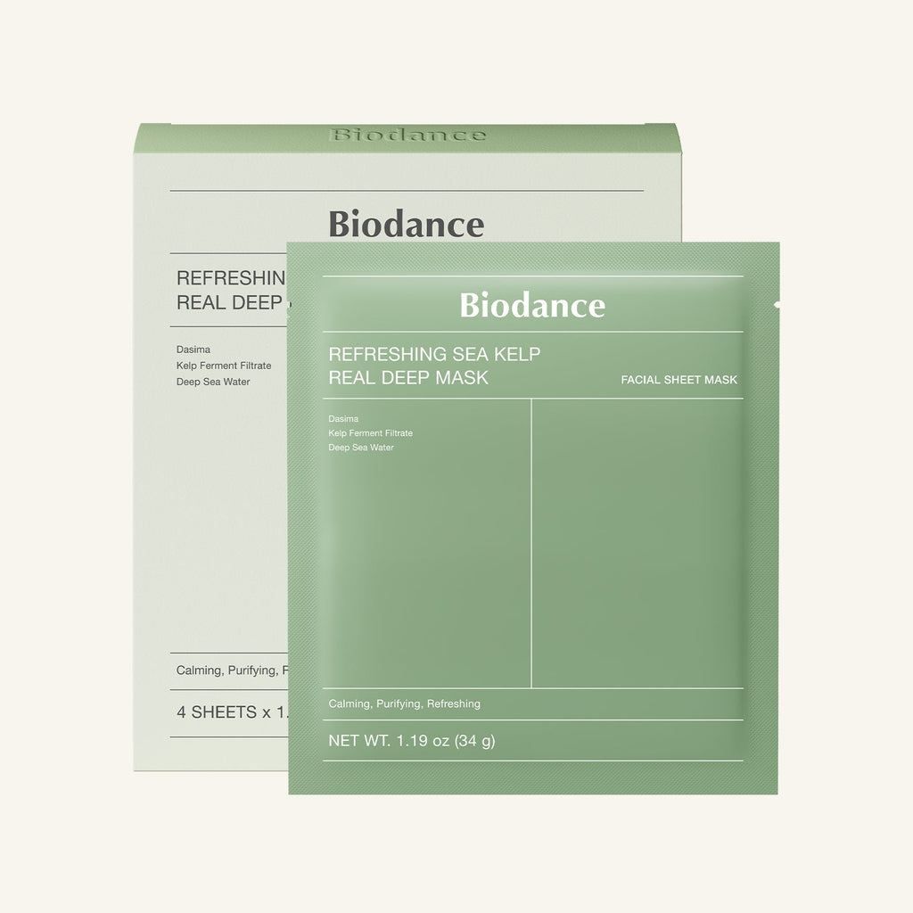 BIODANCE Refreshing Sea Kelp Real Deep Mask raminamosios kaukės riebiai odai, 4 vnt. × 34 g