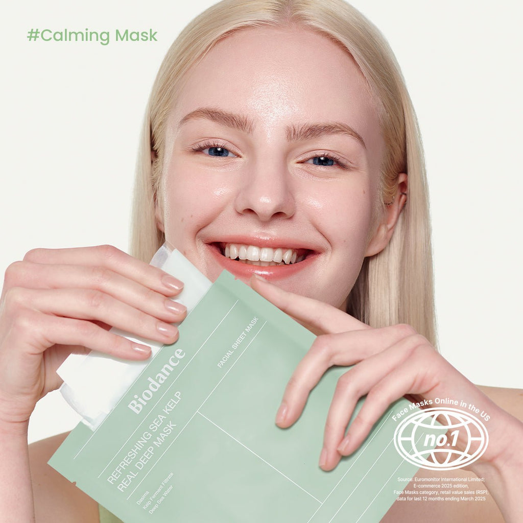 BIODANCE Refreshing Sea Kelp Real Deep Mask raminamosios kaukės riebiai odai, 4 vnt. × 34 g