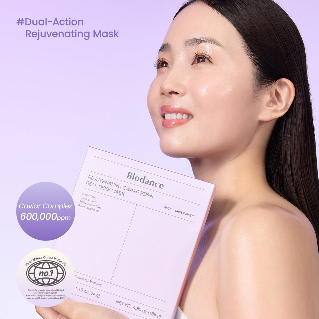 BIODANCE Rejuvenating Caviar PDRN Real Deep Mask atjauninamosios kaukės, 4 vnt. × 34 g