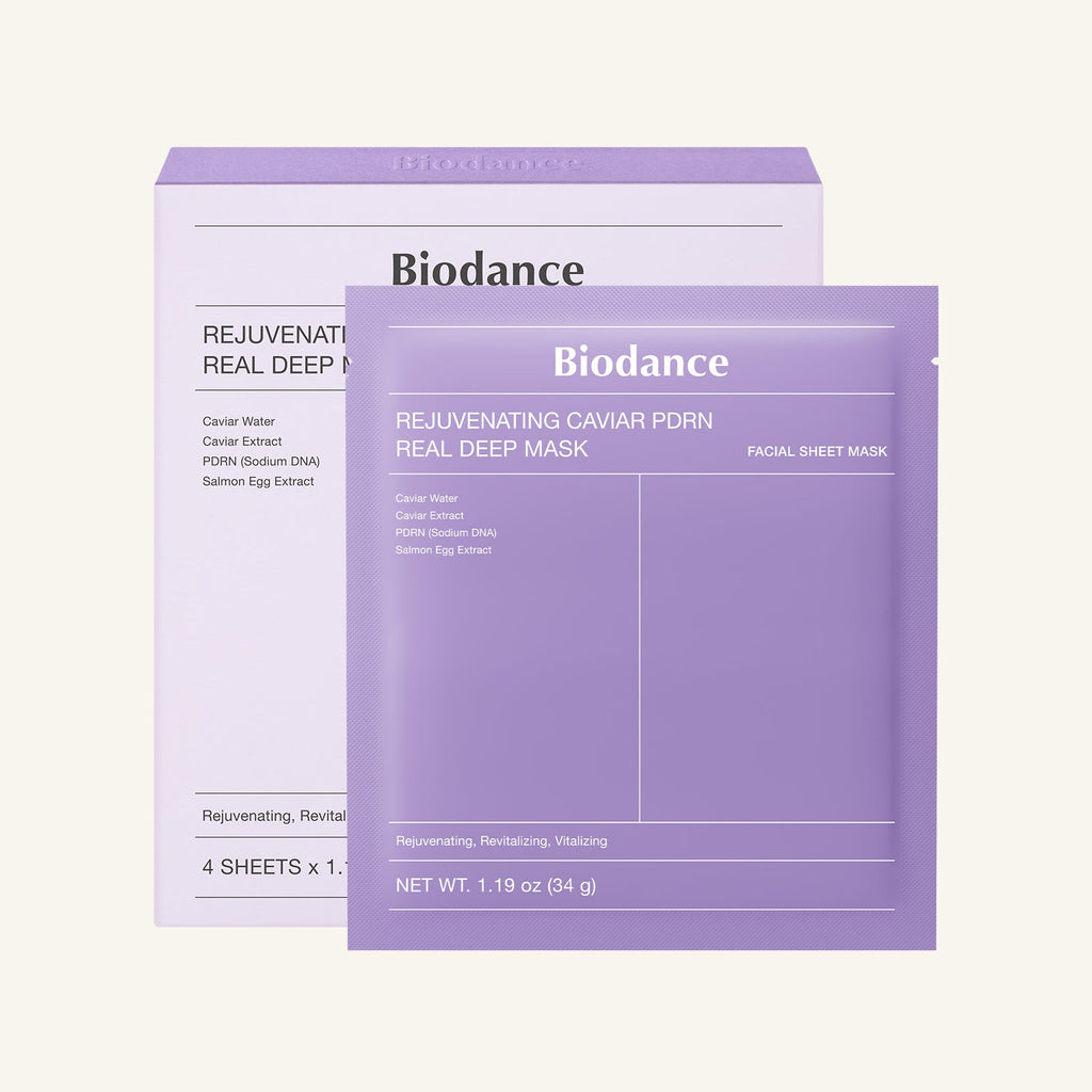 BIODANCE Rejuvenating Caviar PDRN Real Deep Mask atjauninamosios kaukės, 4 vnt. × 34 g