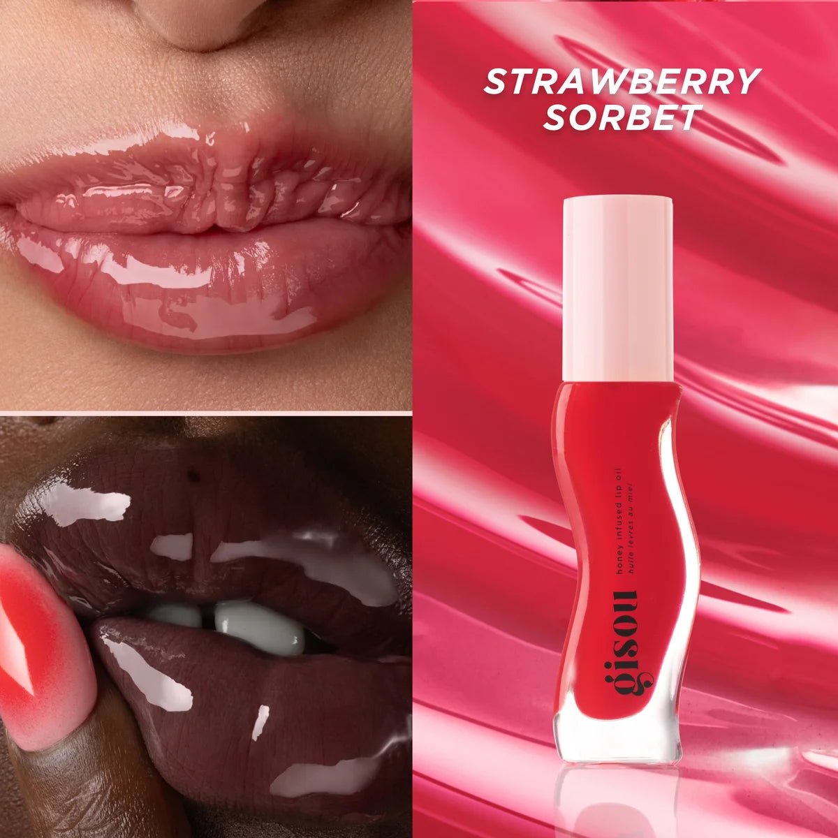 Gisou Honey Infused Lip Oil Strawberry Sorbet 8ml - GlamoraBeauty