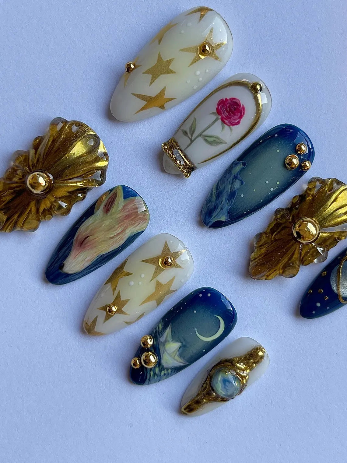 "Rose and fox" x Mistnails handmade press on nails