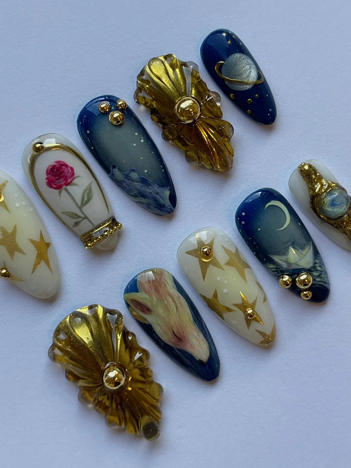 "Rose and fox" x Mistnails handmade press on nails