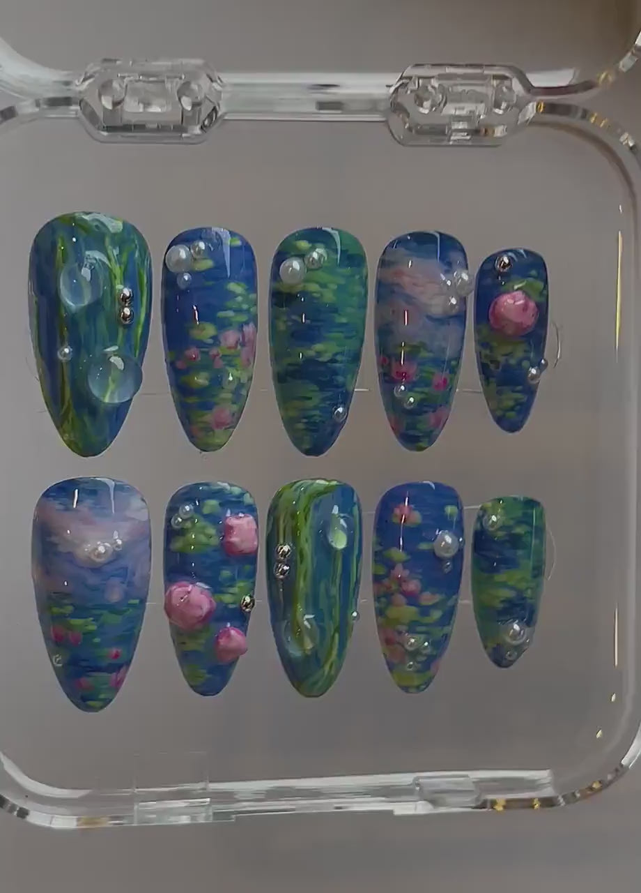 "Lily pond" x Mistnails handmade press on nails