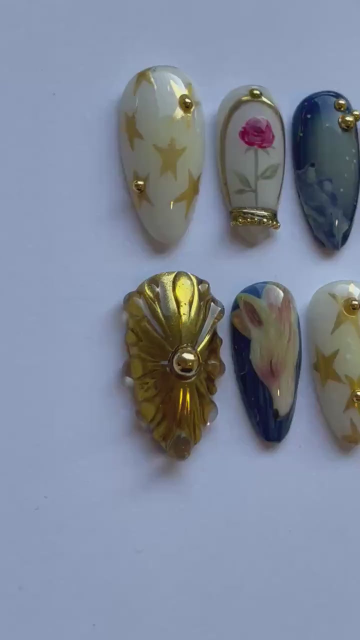 "Rose and fox" x Mistnails handmade press on nails